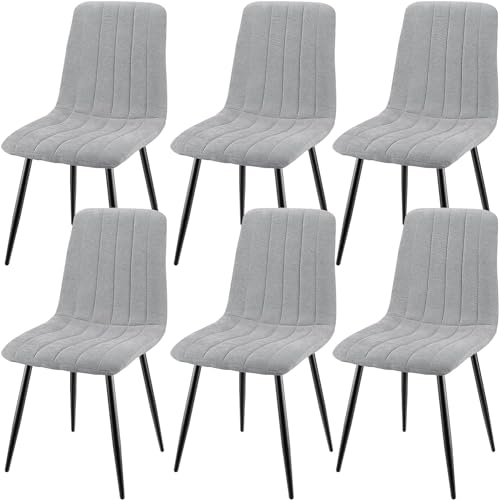 Jijian Juego De 6 Sillas De Comedor, Sillas Tapizadas Con Tela De Lino Y Patas De Metal Negro, Diseño De Rayas, Sillas De Comedor Para Comedor S Jijian Juego De 6 Sillas De Comedor, Sillas Tapizadas Con Tela De Lino Y Patas De Metal Negro, Diseño De Rayas, Sillas De Comedor Para Comedor S