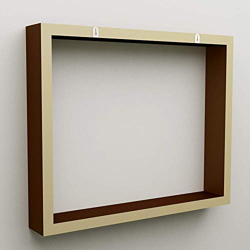 Image of Cherry Wood MDF Wall Shelf Rack Set of 6 Intersecting Display Shelves for Home Living Room (Yellow & Black)