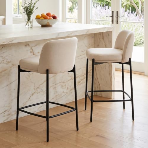 Image of 26 Inch Counter Height Bar Stools Set of 2, Modern Barstools, Beige