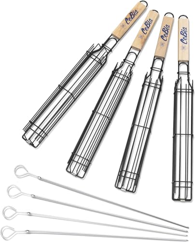 Katai - Ensemble de 8 paniers de grillade pour barbecue extérieur - 4 paniers en métal pour grill, 4 brochettes plates pour légumes, viande, poisson et kebab