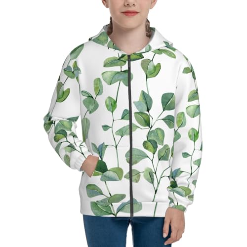 Hand Painted Eucalyptus Kids Pullover Hoodies Boys Zip Up Sweatshirts Girls Athletic Clothes with Pocket3