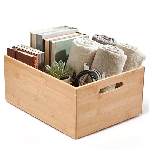 Prosumer's Choice Bamboo Storage Box - Wood Crate - Bamboo Box Storage for Kitchen, Living Room, Office - Arts & Crafts Container Caddy Basket - Home Decor & Organization Accessories 14'L x 11'W x 6'H