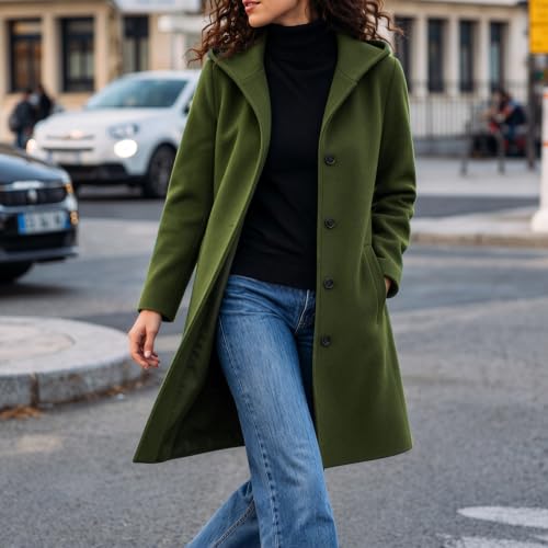 Wool Coats for Women Long Hooded Pea Coat Single Breasted Trench Jacket - image 4