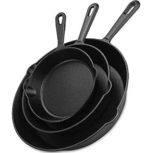 KICHLY Gietijzeren Skillet – Pre-Seasoned (Set van 3 stuks) – (10 Inch – 25.4cm) (8 Inch – 20.32cm) en (6 Inch – 15.24cm…