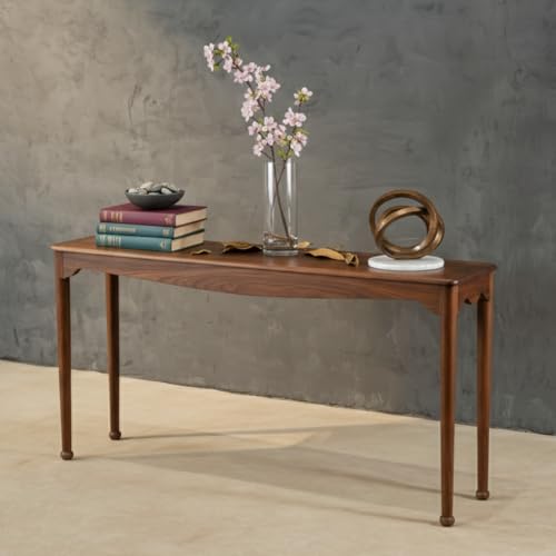 Image of Solid Wood Console Table for Living Room | Wooden Modern Side Entrance Table for Home & Office | Entryway Hallway Foyer Table with Shelf Storage