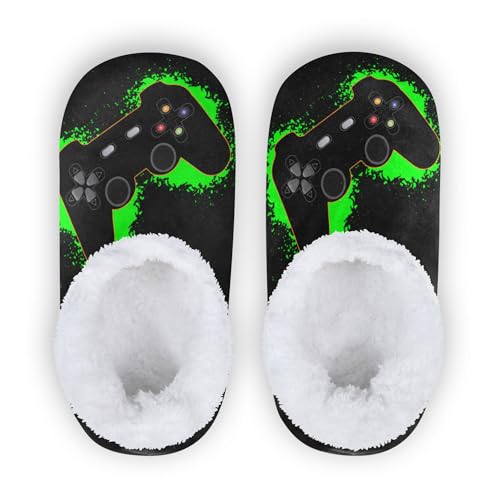 Glaphy Video Game Black Slippers for Girls Boys, Memory Foam Anti-slip House Indoor Slipper for Home Bedroom Travel