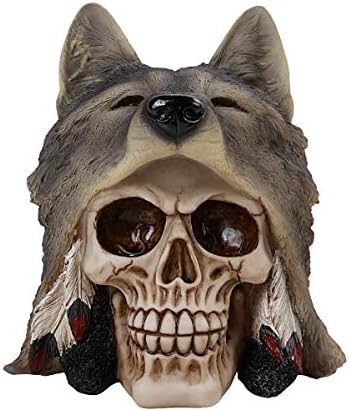 Pacific Giftware PT Indian Skull with Wolf Head Dress Bust Decorative Figurine