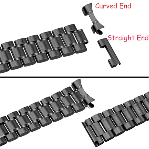 Image of Juntan 20mm 22mm Stainless Steel Watch Band Curved End Straight End for Men Women Metal Watch Bands Strap Quick Release Replacement Bracelet with Double Folding Buckle Silver