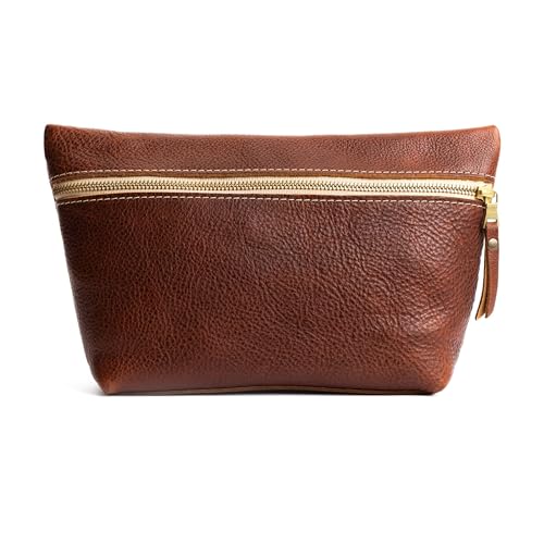 Portland Leather Goods Makeup Bag Travel Friendly Cosmetic Bag with Zipper Closure for Organizing Makeup & Toiletries Handmade from the Finest Full-Grain Hides Extra Large, Nutmeg