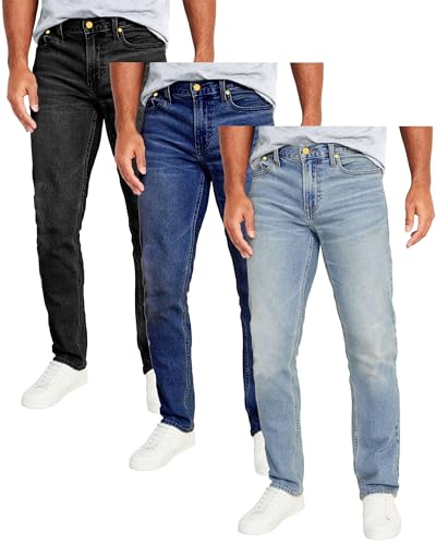 Galaxy by Harvic Men's 3-Pack Flex Stretch Slim Straight Jeans with 5 Pocket Ultimate Comfort Pants (Sizes, 30-42)