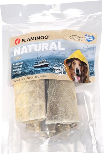Leckerli Hund – Kabelhauthaut Lang – 50g – Hochwertige Kaustreifen aus Fischhaut – Flamingo