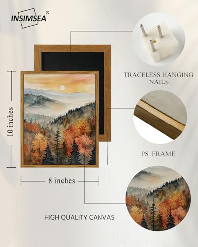InSimSea-Framed-Wall-Art-for-Living-Room-Vintage-Fall-Landscape-Canvas-Painting-Farmhouse-Autum-Wall-Decor-Forest-Mountain-Sunrise-Prints-Retro-Nature-Home-Decor-for-Bathroom-Bedroom-8x10in InSimSea Framed Wall Art for Living Room Vintage Fall Landscape Canvas Painting Farmhouse Autum Wall Decor Forest Mountain Sunrise Prints Retro Nature Home Decor for Bathroom Bedroom 8x10in