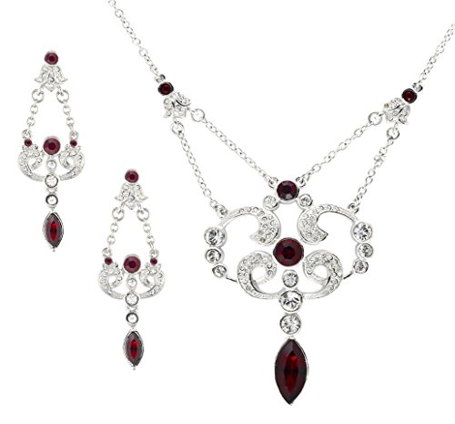 Preisvergleich Produktbild Cristalina Halskette rhodiniert Edwardianischer Stil Siam Swarovski Kristall und Ohrring Set