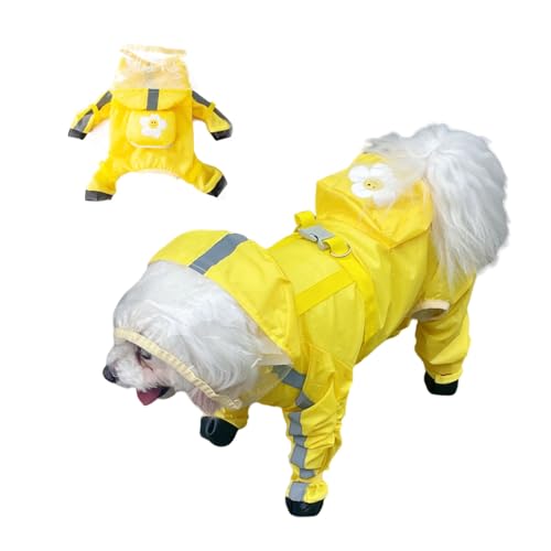 Yeduzyn Dog Raincoat with Boots,Waterproof Dog Raincoats with Hood for Small Medium Large Dogs,Raincoat with Reflective Strap, Lightweight Rain Jacket with Leash Hole (Yellow Flower, X-Small)