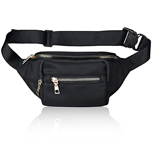 Black Fanny Pack for Women Men - Waterproof Fashion Waist Pack Bag with Adjustable Strap for Travel Sports Hiking Running