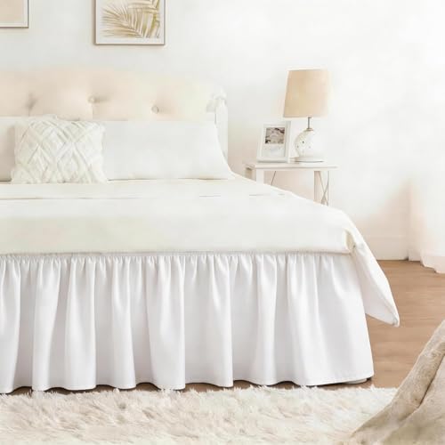 RIMELA Faldón de cama de color blanco cálido, doble elástico, fácil de instalar, ligero, envolvente, ajustable, caída de 38 cm (135 x 190 cm)