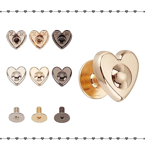 Image of GORGECRAFT 30PCS 3 Colors Screwback Stud Heart Rivets Handbag Button Leathercraft Handmade Flat Bags Stud Shown Heart Garments Clothing Crafts Shaped Foot Nailhead Screwback Rivet Metal Decration