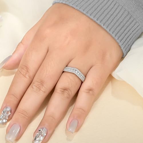 Curved Moissanite Wedding Band D Color VVS1 925 Sterling Silver Engagement Eternity Ring for Women Size 5-104