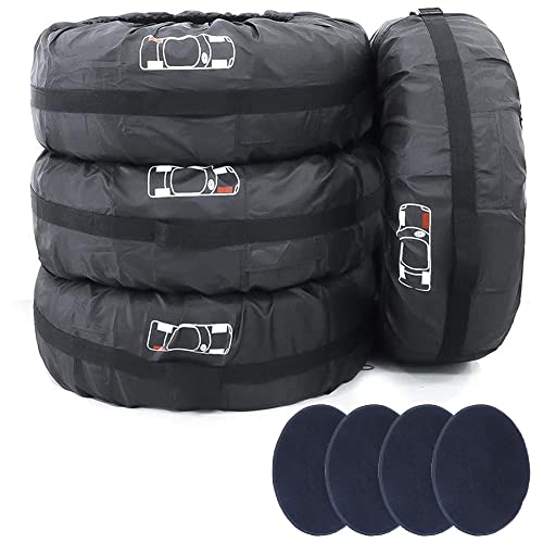 Image of Tire Cover 4pcs Skyour Adjustable Waterproof Seasonal Spare Car Wheel Tire Storage Bag Tote Protective Cover Dustproof Tire Tote Wheel Protector Covers with 4pcs Wheel Felts (Black-B, S)