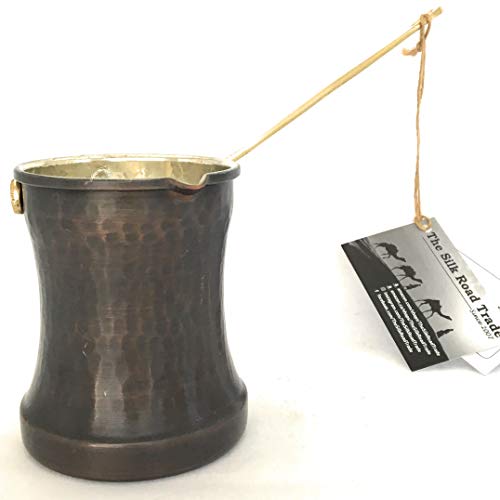 The Silk Road Trade - IC Series Cezve - Hammered Copper Turkish Greek Arabic Copper Coffee Pot/Coffee Maker Ibrik Briki jazzve Jazva Jezve with Cast Solid Bronze Handle - 11.8 fl oz (Antique)