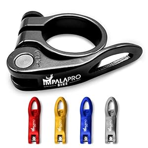 IMPALAPRO Fietszadel met snelontgrendeling, klem voor fietsstoel, zadelpen, sluiting voor zadelpen, snelsluiting, zwart…