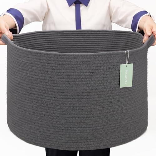 Image of Cotton Rope Basket for Boys Kids, 87L Laundry Hamper, Dark Gray