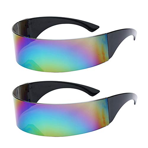Image of PLOPLO 2 Pack Futuristic Cyclops Monoblock Shield Mirrored Sunglasses Sunglass Glasses