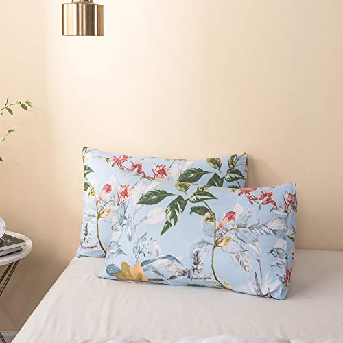 Mixinni Garden Style Girls Blue Flower Leaves Pattern Duvet Cover Set Queen Floral 3Pcs Microfiber Bedding Set 1 Duvet Cover With 2 Pillowcases For Women, Easy Care, Soft Breathable #TOP6