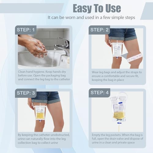 10 Stück 750ml Urinbeutel Beinbeutel: Einweg-Urinbeutel Beinbeutel, Beinbeutel mit T-Ablassventil Anti-Rückfluss Design, Urindrainagebeutel mit Ventil, Ablass und Stoffbänder,Unabhängige Verpackung