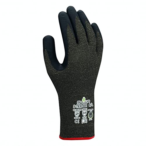 SHOWA S-TEX 581 Foam Nitrile Palm Coated A5 Cut Resistant Safety Glove with Stainless Steel/Poly/Kevlar Liner, 13-Gauge, Large (12 Pair)