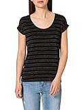 Glitzerstreifen PIECES Damen PCBILLONE SS TOP Stripes NOOS T-Shirt, Black/Detail:BLC/Silver/GLD Lurex CP, XS