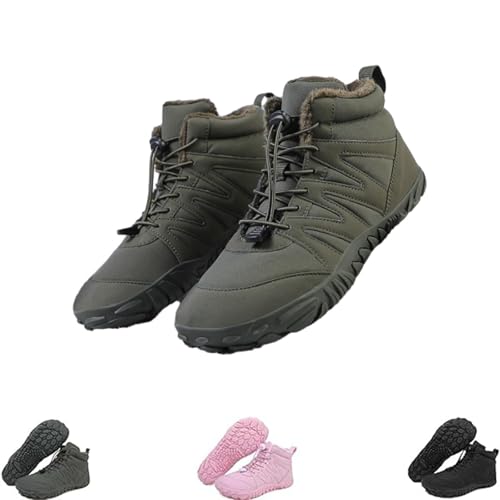 YOMACY Herr dam vandring barfotaskor, varma pälsfodrade vattentäta snösneakers, jordade barfotaskor för vintern, barfotaskor för vandring, utomhus, gRÖN, 44 EU