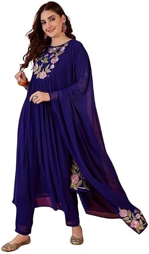 SURAMNI Women dress for women stylish Zometo Embroidery Work Kurta Set Ethnic Wear Floral Embroidered Anarkali Kurti Pant ...