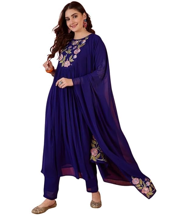 SURAMNI Women dress for women stylish Zometo Embroidery Work Kurta Set Ethnic Wear Floral Embroidered Anarkali Kurti Pant ... - Review, Price and Buying Guide