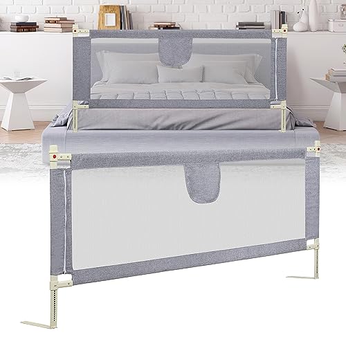 Tubiaz 180CM Barriera per letto, Barriera pieghevole per letto per bambini, Protezione per letto per bambini per prevenire le cadute, Barriera per bambini piccoli, Facile da montare, Grigio
