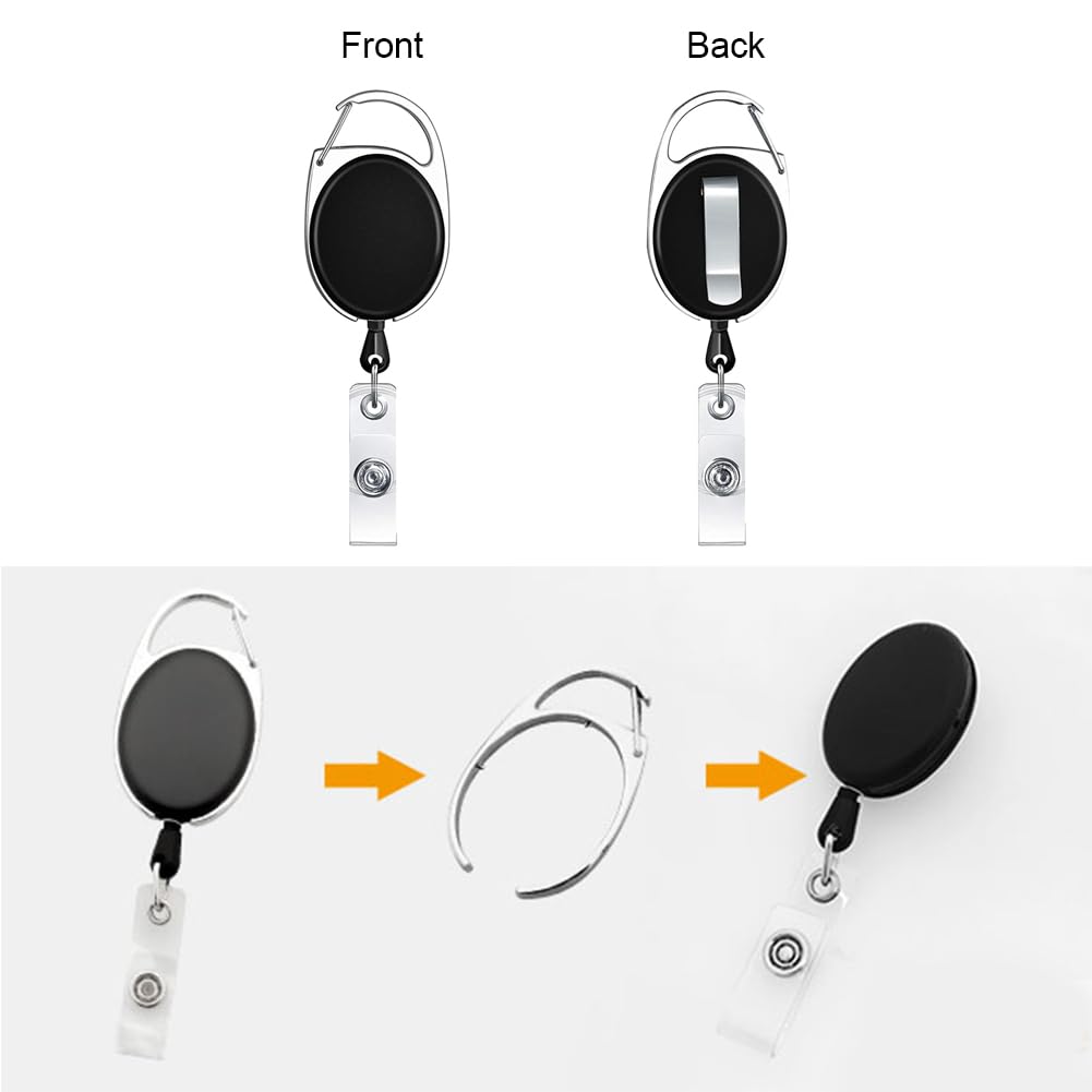 3 Portabadge Retrattili Con Clip | Portachiavi Estensibile Da Cintura Per Badge E Carte | Nylon 60 Cm - Foto 3