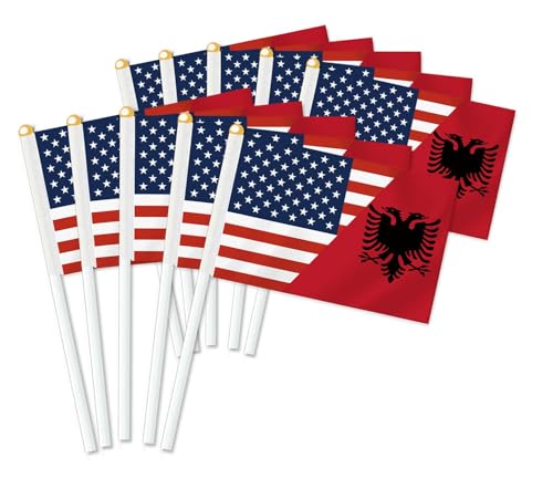 10 PCS Albania USA Friendship Handheld Small Flag, Albanian American Flags Hand held Mini Decor Decoration Banner