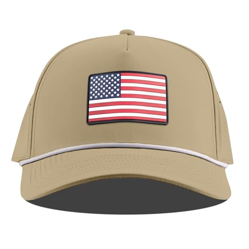 Image of Branded Bills Old Glory PVC Curved 5 Panel Rope USA Hat for Men, Baseball Cap, Adjustable Snapback