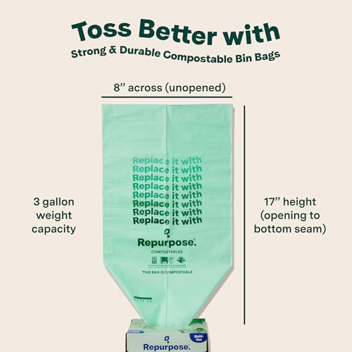 Repurpose 3 Gallon Compostable Small Bin Trash Bags, 100 Bags, BPI Certified, Leak-Proof, FDA Approved, Recyclable Packaging - Image 4