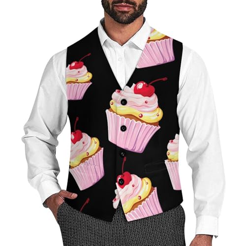 Cherry Cupcake Men's Formal Suit Vest for Business Formal Or Casual Dress Waistcoat Wedding