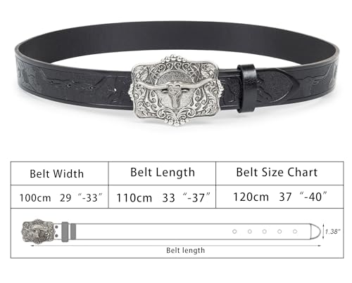 Western Cowboy-Cowgirl Leather-Belts for Men - with Longhorn-Bull3