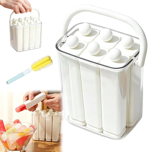 Image of Silicone Ice Stick Tray with Storage Caddy, Ice Cream Mold Tray Set with Storage, 6 Cavity Silicone Ice Stick Set, Easy Release Long Ice Cube Stick Maker for Homemade Frozen Treats (6-white)
