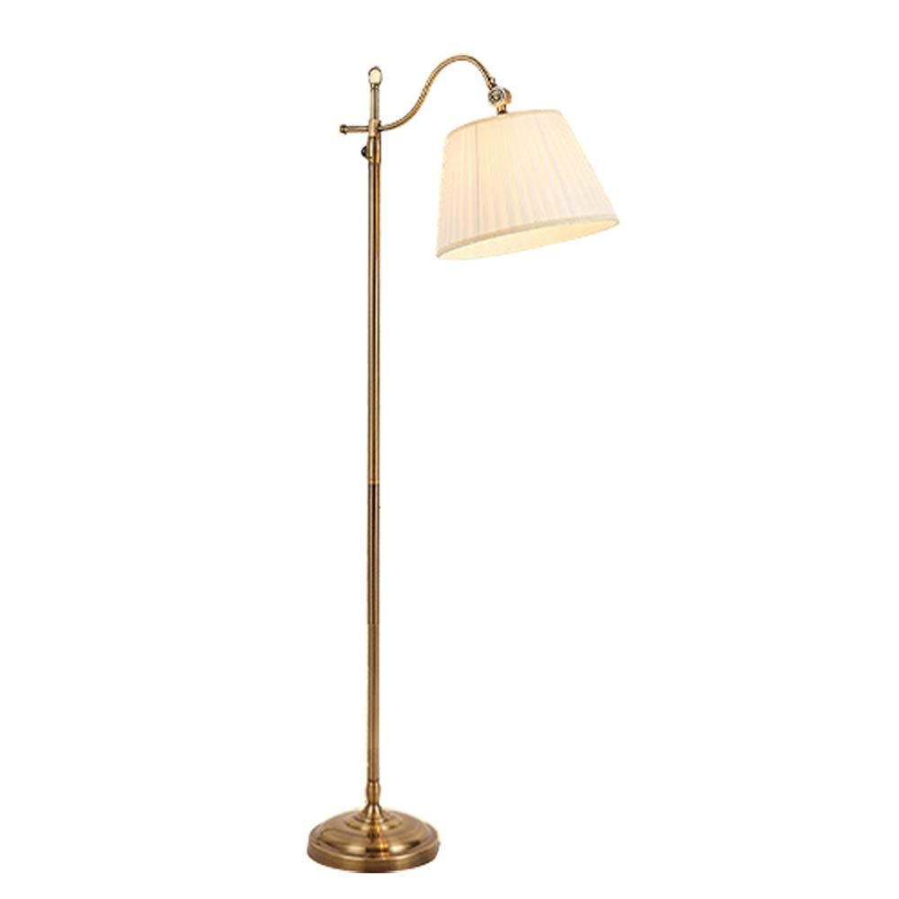 FREETT Lámpara de Pie para Salon Vintage Dorado, Lámpara de Suelo Dormitorio Rotación 12W Bronce con Control Remoto y Pantalla Tela, E27 Ajustable Metal Luz de Lectura Retro para Oficina Estudio