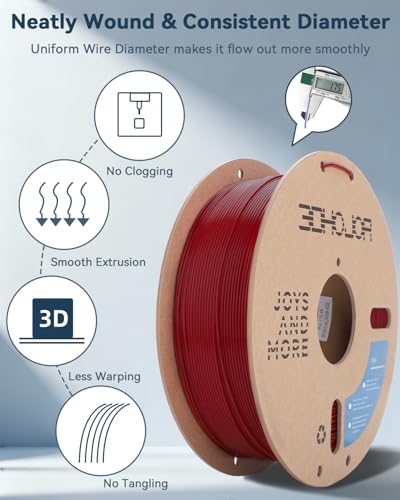 Image of 3DHoJor PLA Filament 1.75mm,3D Printer Filament,1kg Cardboard Spool (2.2lbs),Dimensional Accuracy + /- 0.03 mm,Odor Free Clog Free No Brittle, Fit Most 3D FDM Printer,Fire Engine Red