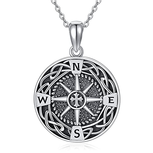 Justkidstoy Compass Necklace Sterling Silver Celtic Knot Travel Pendant Necklace Inspirational Graduation Jewelry Gifts For Women Men #TOP30