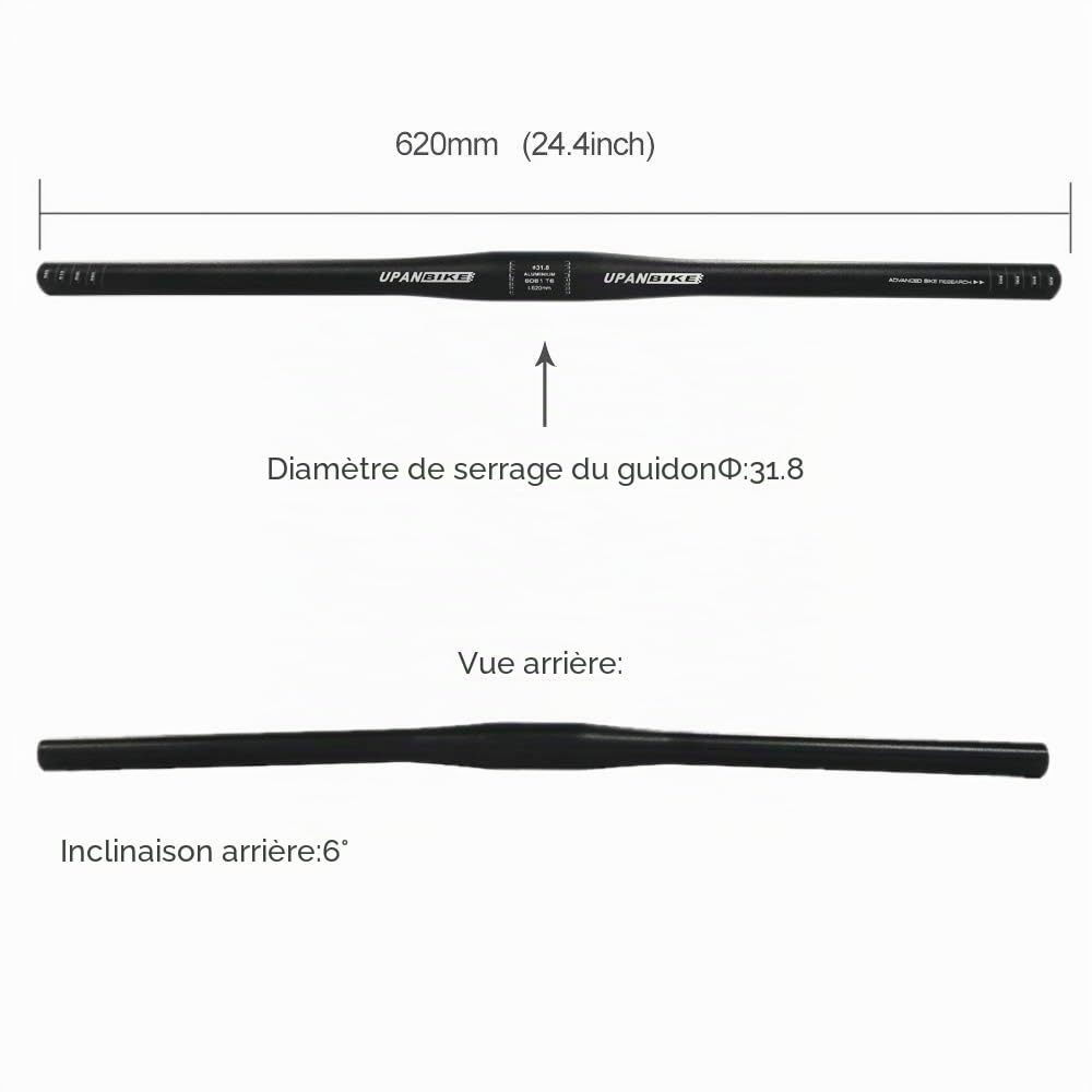 UPANBIKE VTT Vélo de Route Guidon en Alliage D'aluminium Barre Droite Riser Bar 25.4mm*600mm，31.8mm*620m