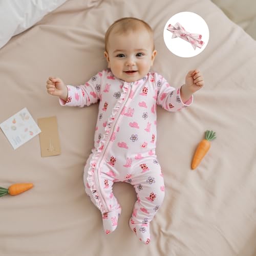 Newborn Baby Girl Western Clothes Cowgirl Boots Footie Romper Rodeo Country Zipper jumpsuit Fall Winter Clothes3