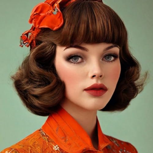 Siudus Brown Vintage Wigs for Women Short Curly 50s 60s Retro Wig with...