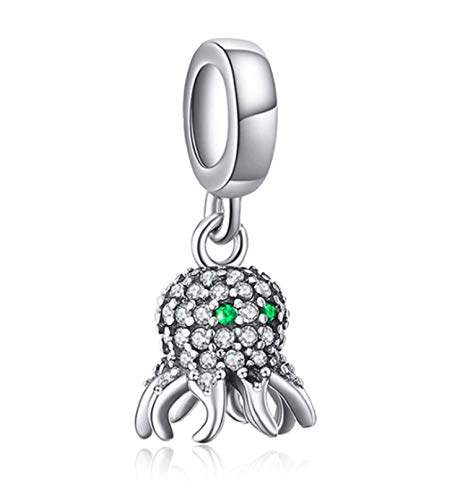 EVESCITY Best Quality Many Styles Silver Pendents 925 Sterling Beads Fits Pandora, & Similar Charm Bracelets & Necklaces (Sea Love Octopus Cubic Zirconia Cute)