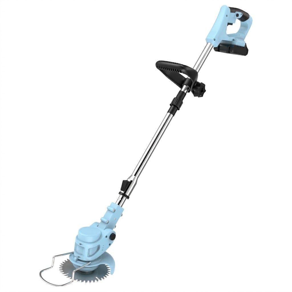 Cordless Strimmer with 4 Blades and 2 x 21V 2000mAh Battery, Garden Strimmer with Foldable Design and Adjustable Telescopic Shaft, Grass Trimmer for Lawn, Bushes and Yard - Baby Blue